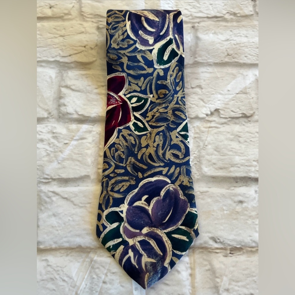 TED LAPIDUS Purple Floral Print Neck Tie 58”